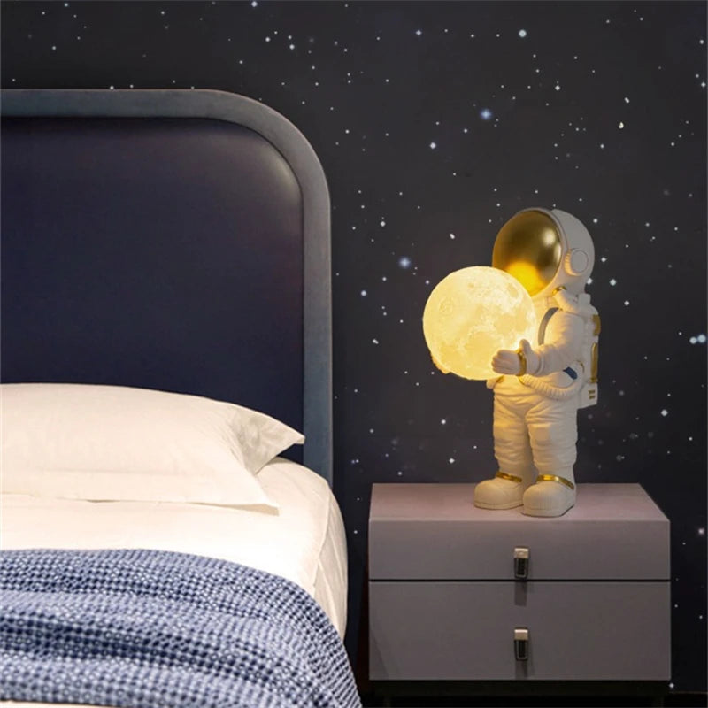 Lumibubs Astronaut Moon Table Lamp — Premium Resin Space Lamp for Kids Bedroom & Home Decor