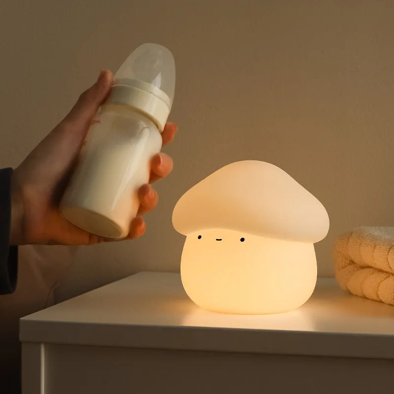 Lumibubs Mushroom Night Light — Touch Dimmable USB Rechargeable Silicone Bedside Lamp