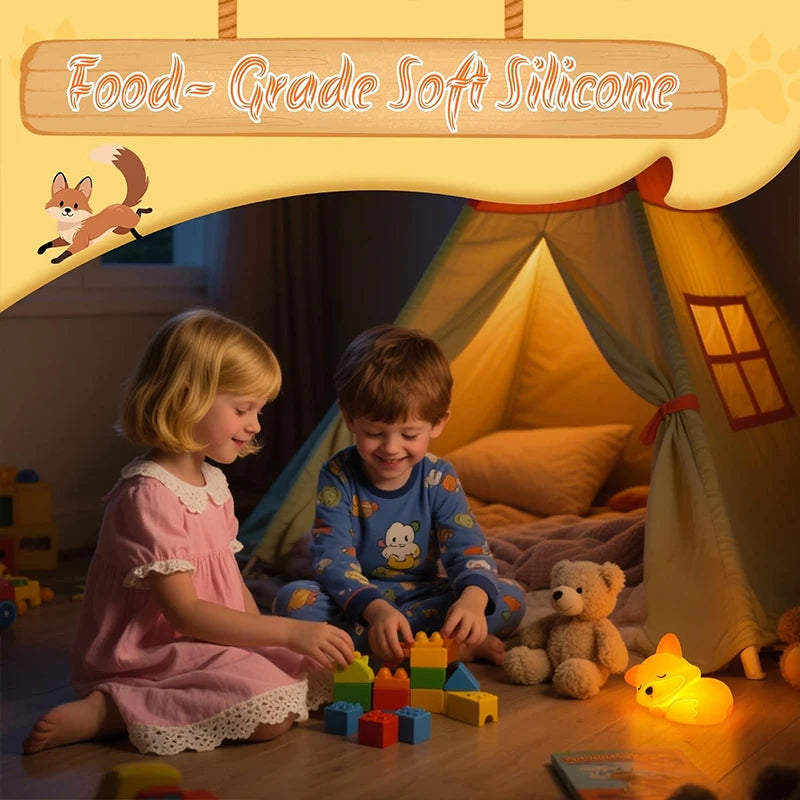 Lumibubs Sleeping Fox Night Light — Tap Control Dimmable Rechargeable Silicone Lamp for Kids