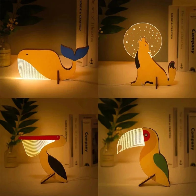 Lumibubs Wooden Animal Glow Lamp — Laser Cut LED Night Light for Kids Bedroom & Home Decor
