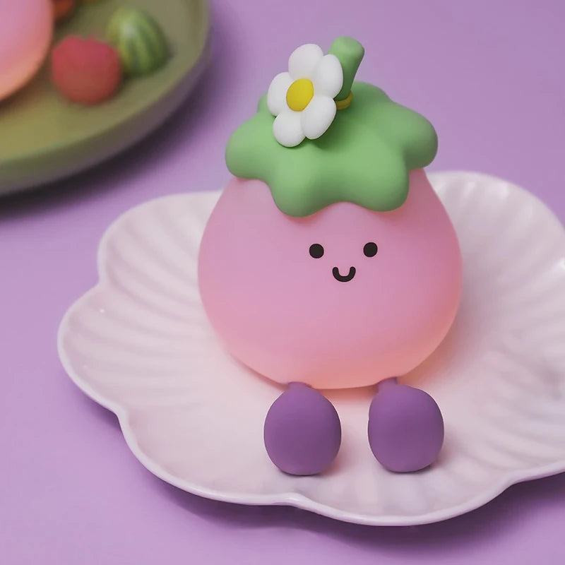 Lumibubs Happy Eggplant Night Light — 7 Colour Touch Dimmable Rechargeable Silicone Kids Lamp