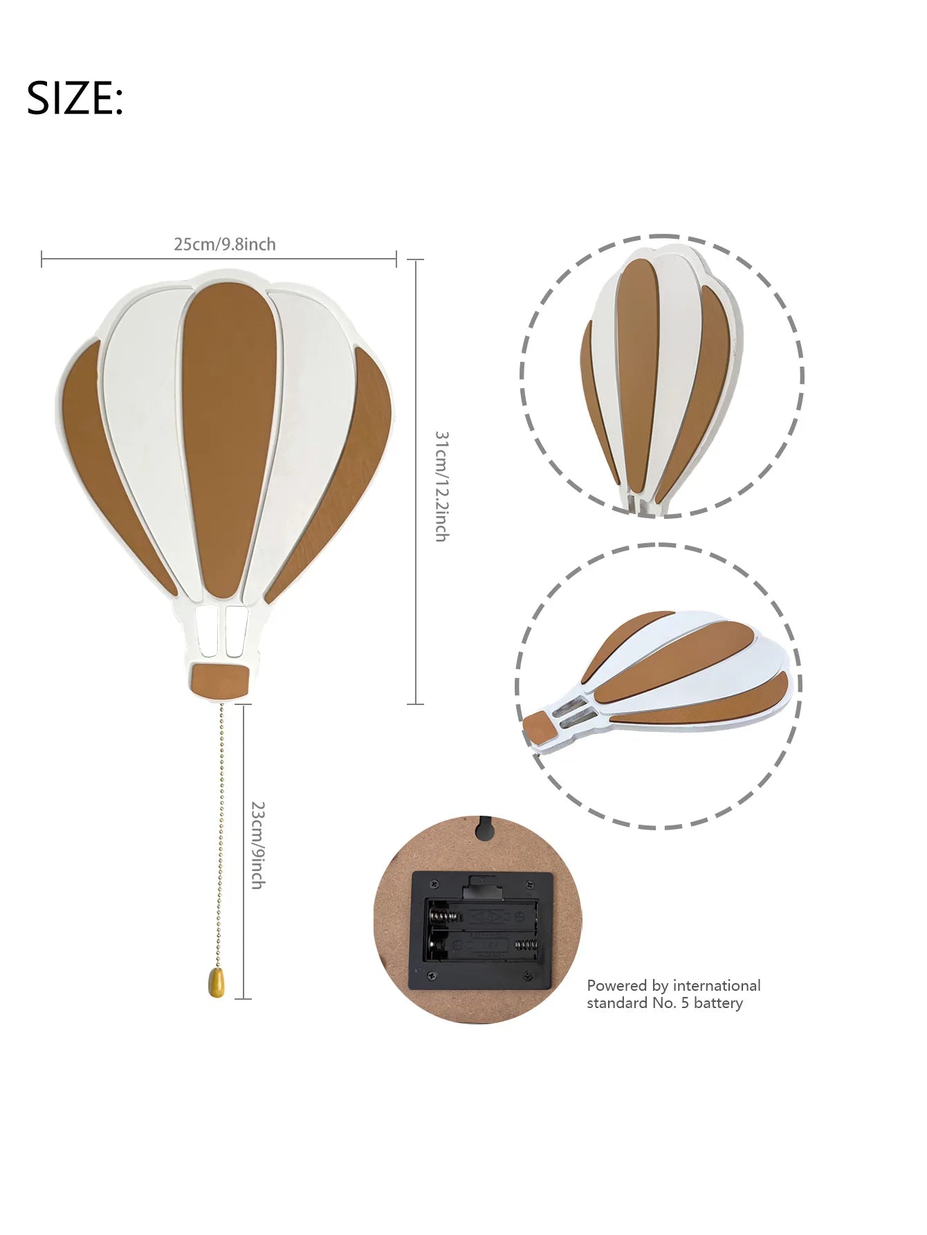Lumibubs Hot Air Balloon Wall Lamp — Wooden Night Light for Kids Bedroom & Nursery