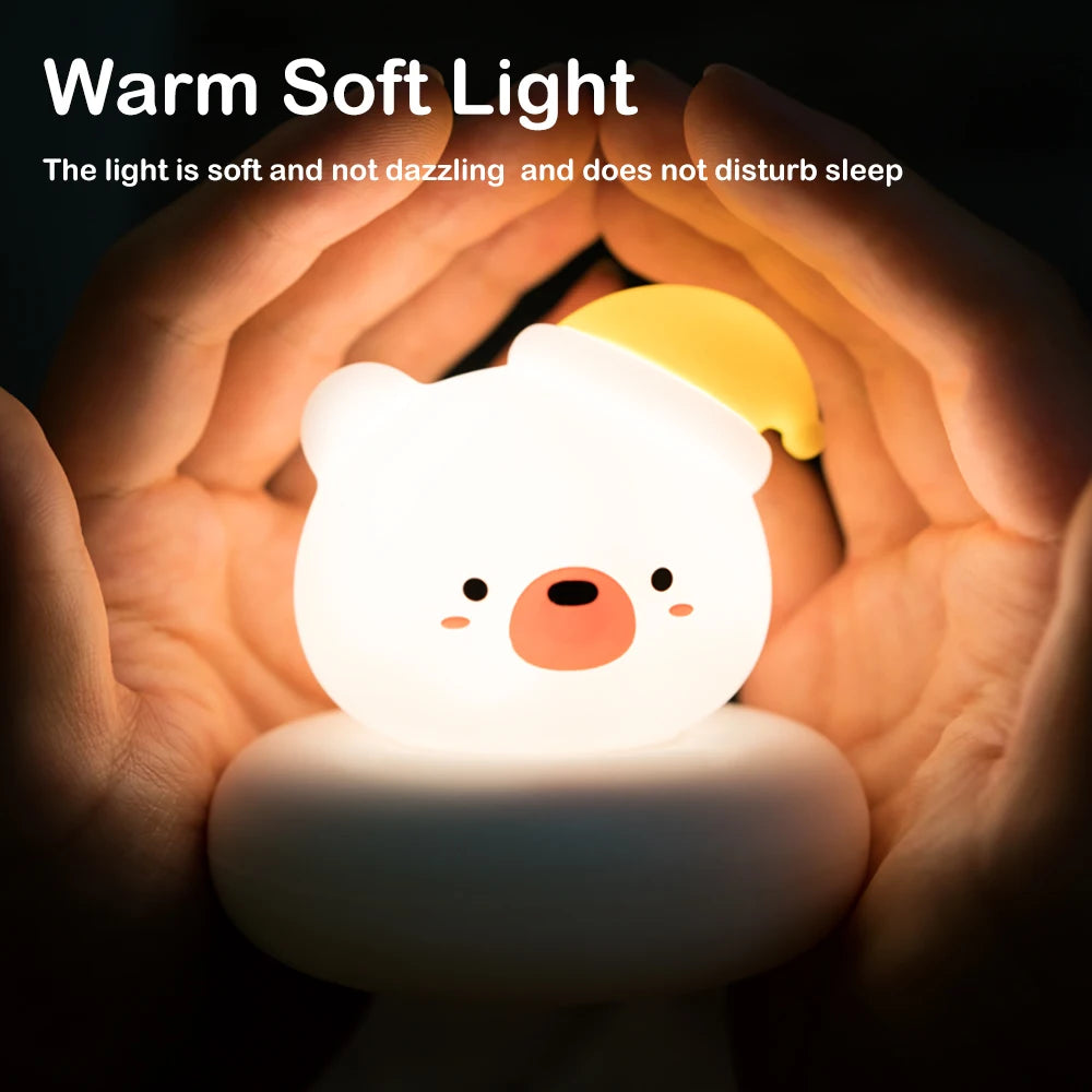 Lumibubs Kawaii Cat Night Light — 3-Level Dimmable Touch USB Rechargeable Silicone Kids Lamp