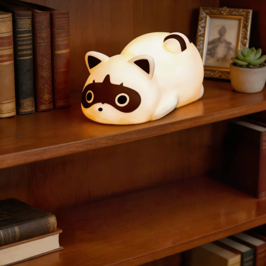 Lumibubs Sleepy Raccoon Night Light — 3-Level Touch Dimmable Rechargeable Silicone Lamp