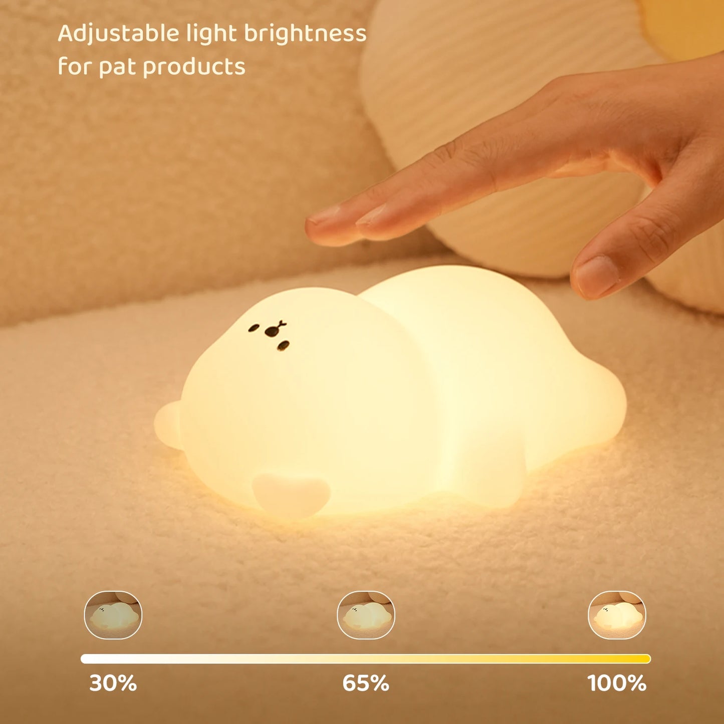 Lumibubs Lazy Bear Silicone Night Light — Touch Tap Rechargeable Atmosphere Lamp for Kids
