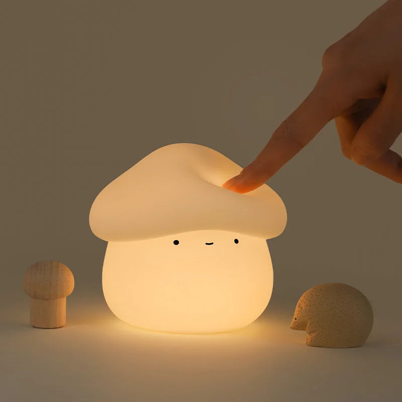 Lumibubs Mushroom Night Light — Touch Dimmable USB Rechargeable Silicone Bedside Lamp