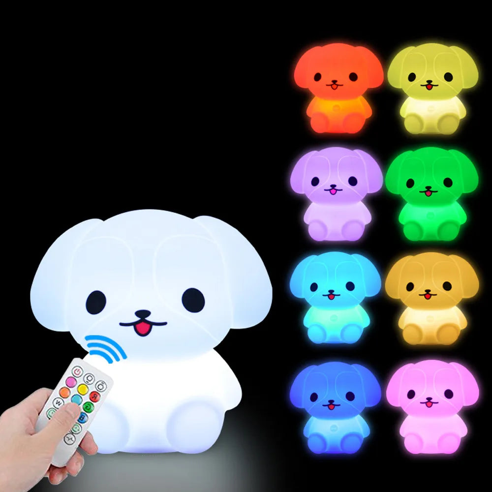 Lumibubs Rainbow Puppy Night Light — 9 Colour Remote Control Rechargeable Silicone Dog Lamp