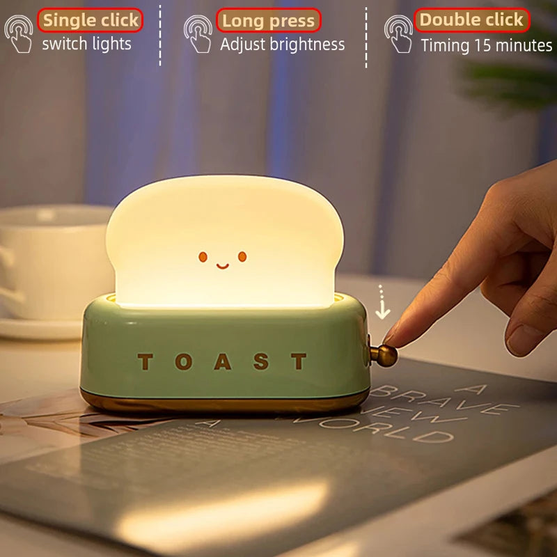 Lumibubs Happy Toast Night Light — Cute Rechargeable Bedside Lamp for Kids & Adults