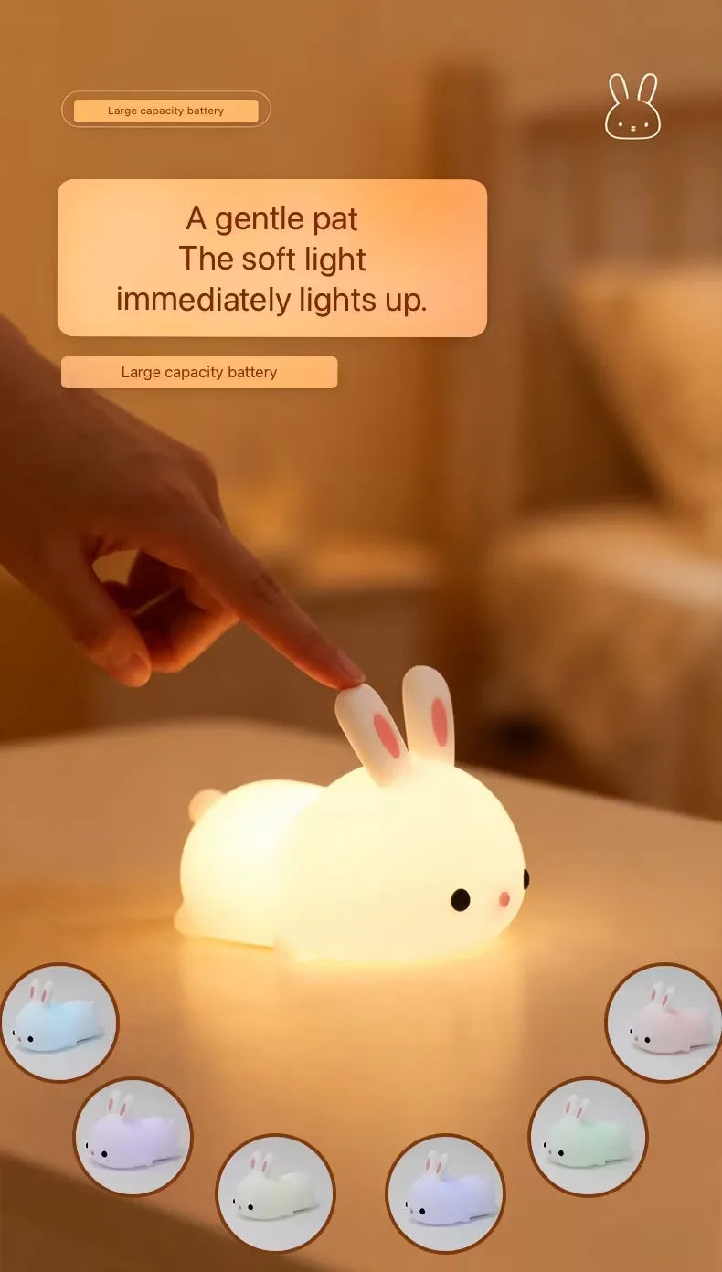 Lumibubs Rainbow Bunny Night Light — 7 Colour RGB Silicone Touch Lamp for Babies & Kids