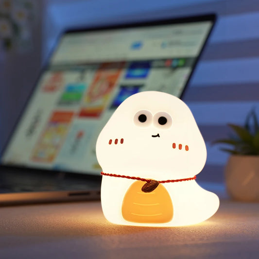Lumibubs Lucky Spirit Night Light — Cute Silicone Glow Lamp in White & Green