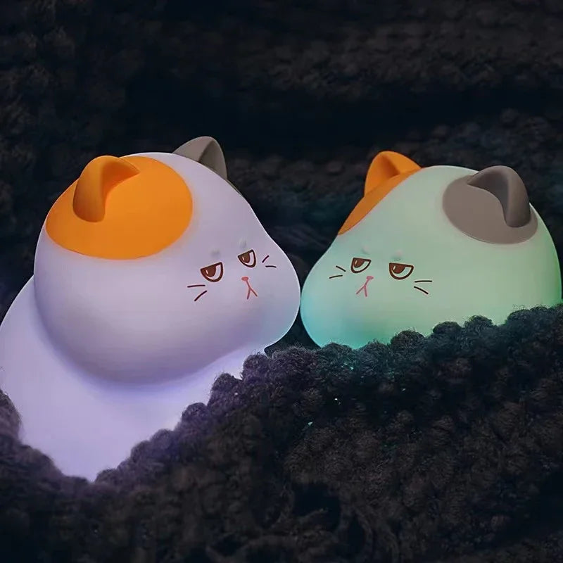Lumibubs Grumpy Fish Cat Night Light — 7 Colour Pat Control Rechargeable Silicone Kids Lamp