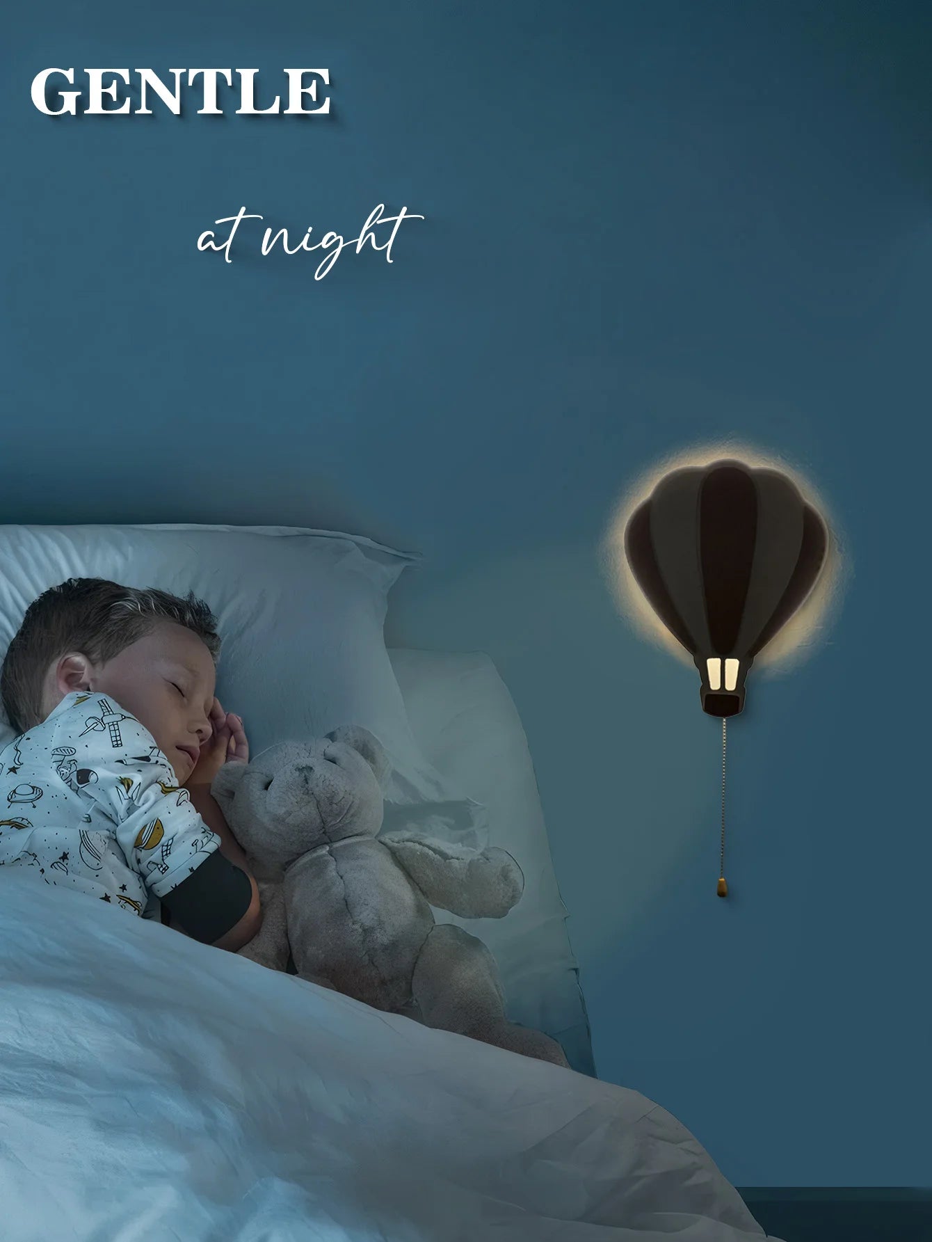 Lumibubs Hot Air Balloon Wall Lamp — Wooden Night Light for Kids Bedroom & Nursery