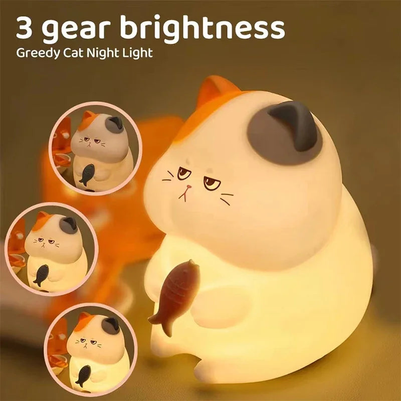 Lumibubs Grumpy Fish Cat Night Light — 7 Colour Pat Control Rechargeable Silicone Kids Lamp