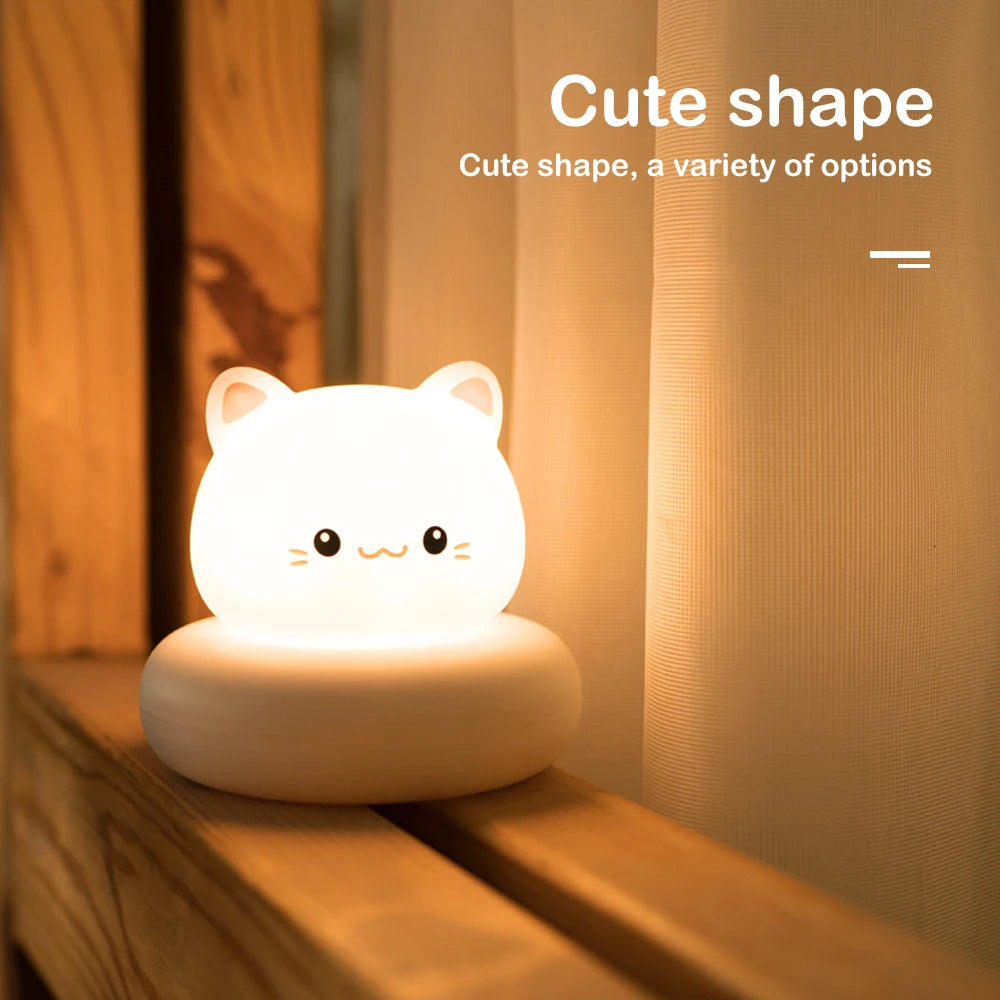 Lumibubs Kawaii Cat Night Light — 3-Level Dimmable Touch USB Rechargeable Silicone Kids Lamp