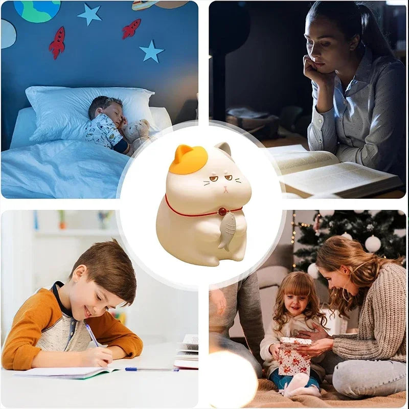 Lumibubs Grumpy Fish Cat Night Light — 7 Colour Pat Control Rechargeable Silicone Kids Lamp