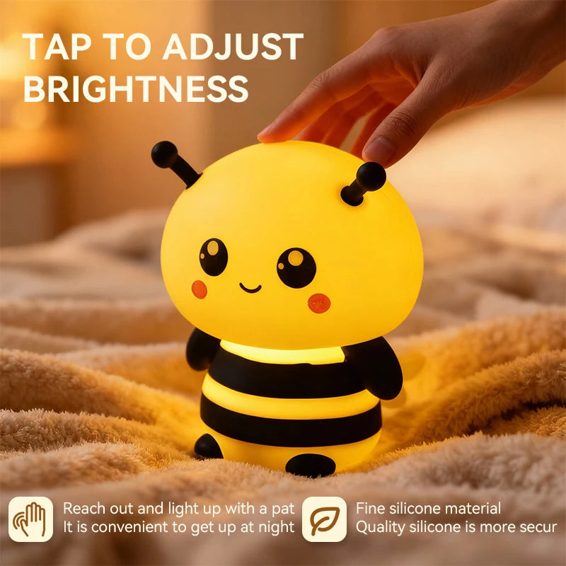 Lumibubs Happy Bee Night Light — Touch Dimmable Rechargeable Silicone Bedside Lamp for Kids