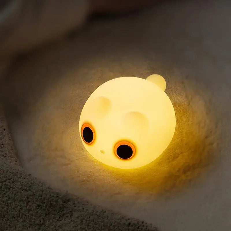 Lumibubs Big Eyes Cat Silicone Night Light — 34Hr Battery Tap Control USB-C Rechargeable Lamp