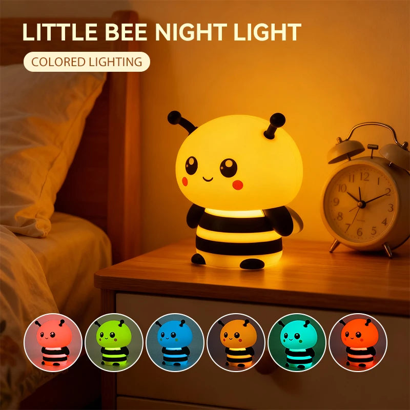 Lumibubs Happy Bee Night Light — Touch Dimmable Rechargeable Silicone Bedside Lamp for Kids
