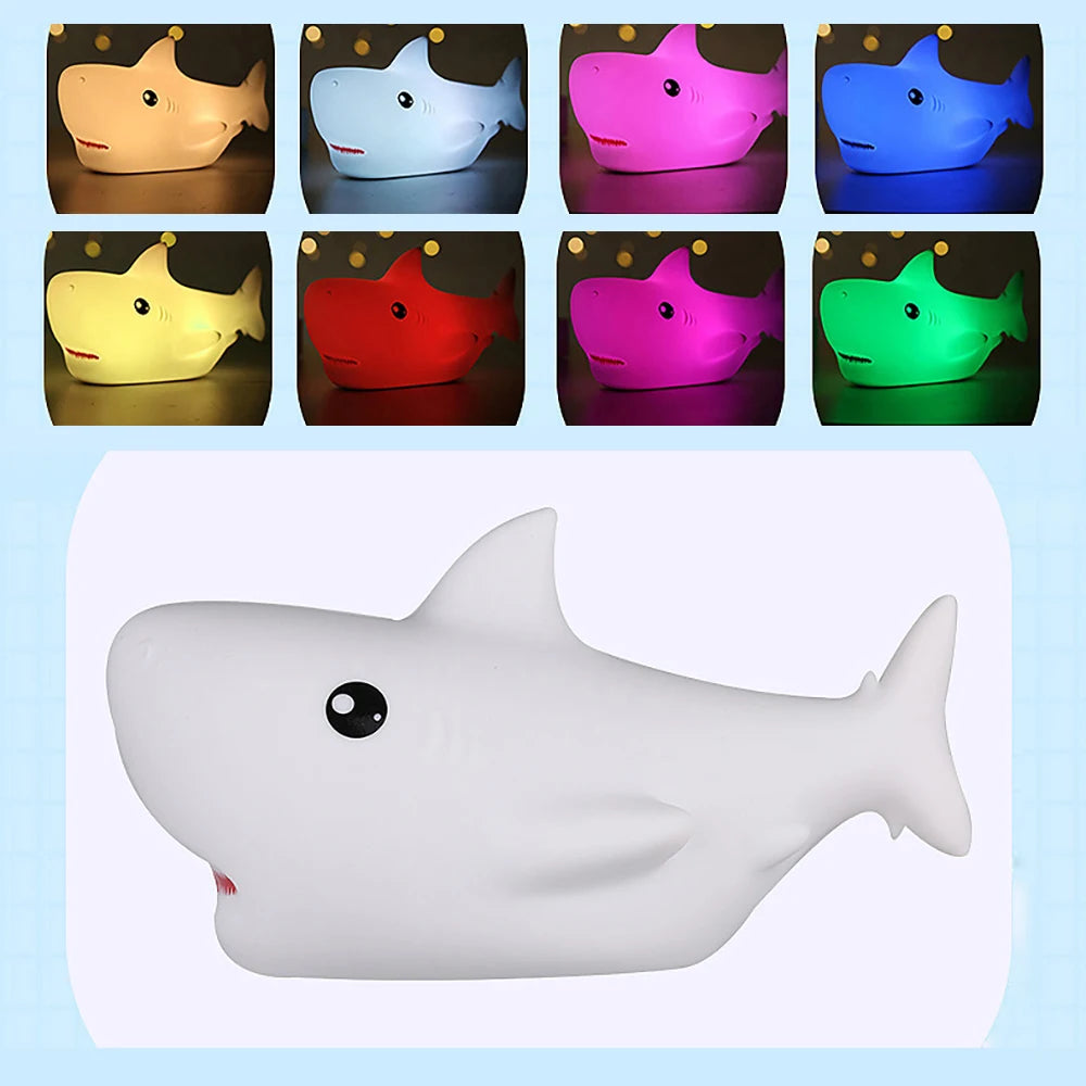 Lumibubs Baby Shark Night Light — Pat Control Rechargeable Silicone Bedside Lamp for Kids
