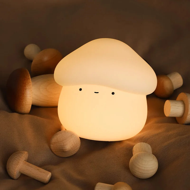 Lumibubs Mushroom Night Light — Touch Dimmable USB Rechargeable Silicone Bedside Lamp