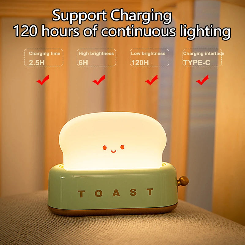 Lumibubs Happy Toast Night Light — Cute Rechargeable Bedside Lamp for Kids & Adults