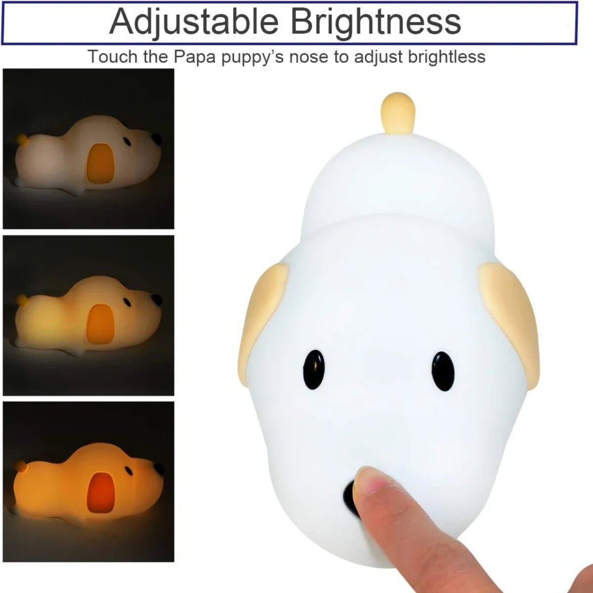 Lumibubs Sleepy Puppy Night Light — Touch Sensor Rechargeable Silicone Dog Lamp for Kids