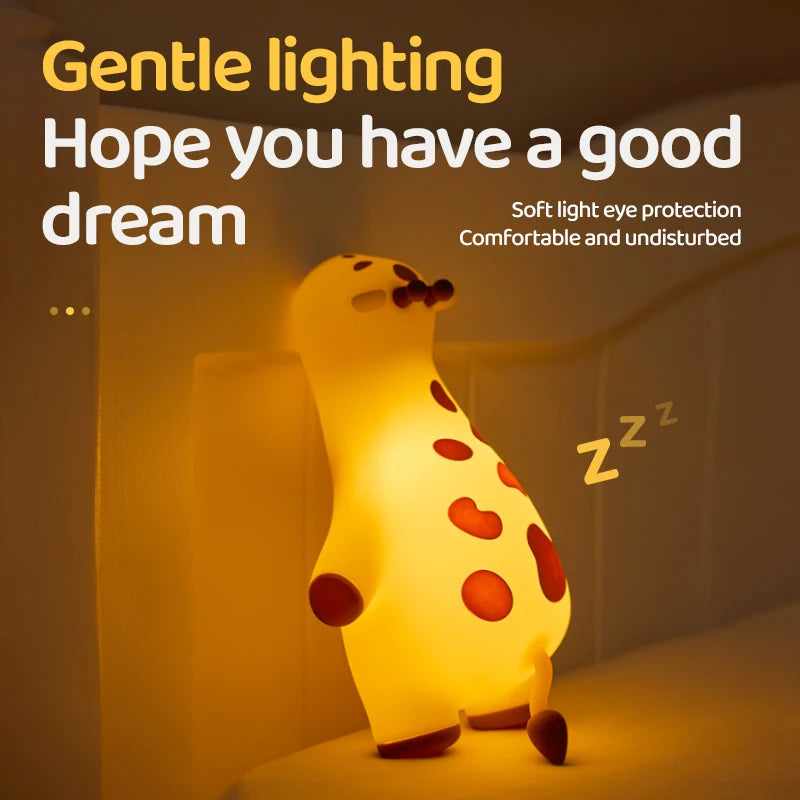 Lumibubs Sleeping Giraffe Night Light — 3-Level Touch Sensor Rechargeable Silicone Kids Lamp