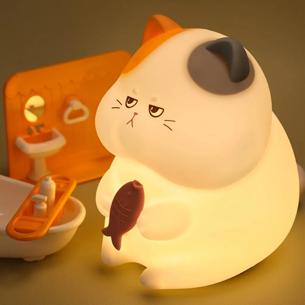 Lumibubs Grumpy Cat Silicone Night Light — 7 Colour Changing Squishy LED Lamp for Kids