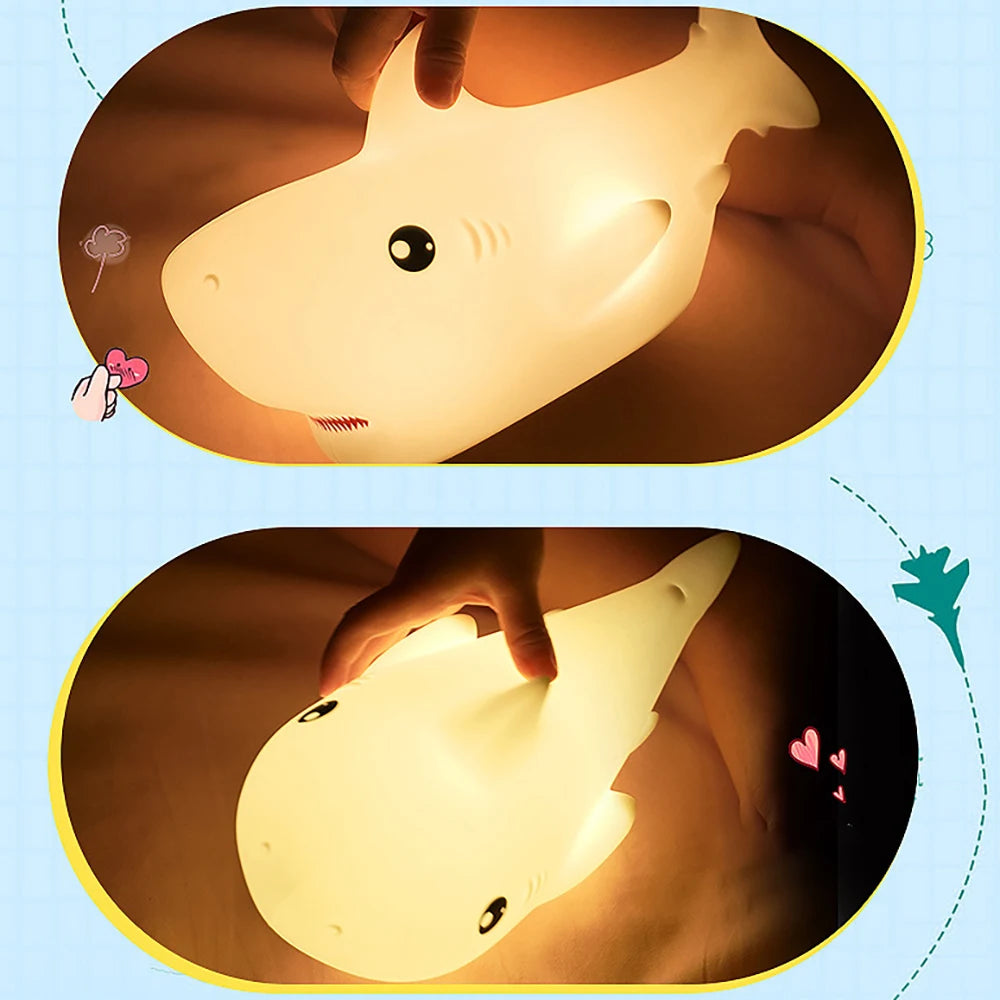 Lumibubs Baby Shark Night Light — Pat Control Rechargeable Silicone Bedside Lamp for Kids