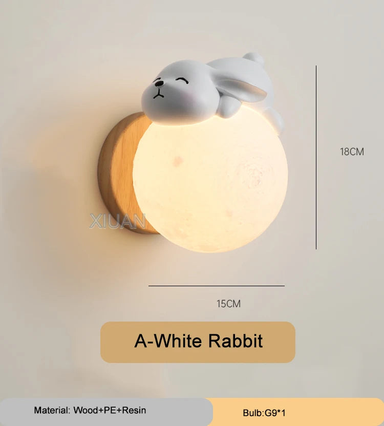 Lumibubs Sleeping Bear Moon Wall Lamp — Premium Resin & Wood Kids Bedroom Sconce